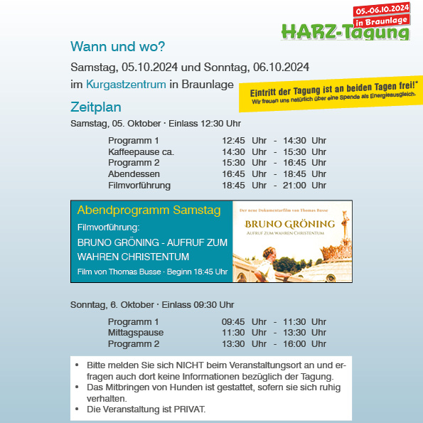 Harz Tagung Programm Seite 2 ·  Wann und Wo? Termine