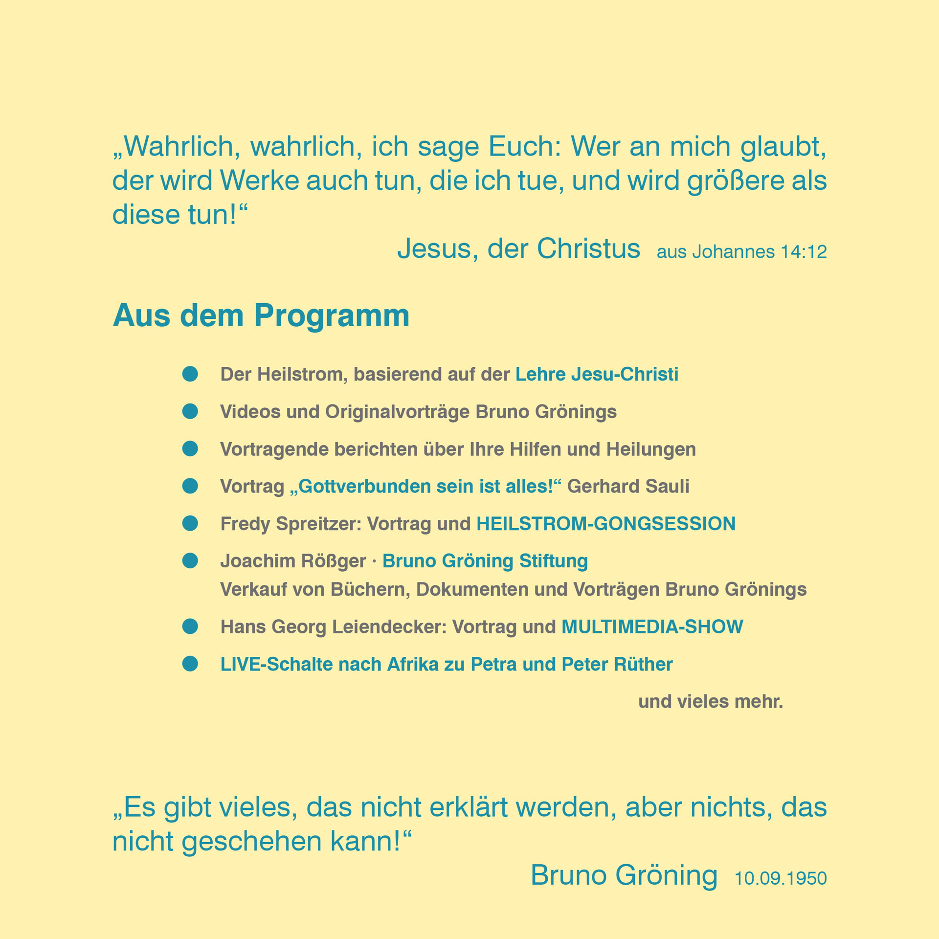 Programm zur Tagung freie Bruno Gröning Gemeinschaft in Haßfurt